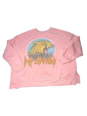 Terra & Sky Women’s Embellished Def Leppard Logo  Graphic Sweatshirt-Pink-14W-G